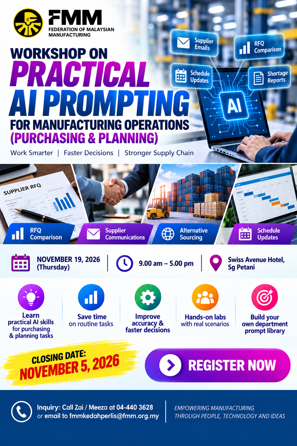 FMM Kedah/Perlis Workshop on Practical AI Prompting for Manufacturing Operations (Purchasing & Planning)